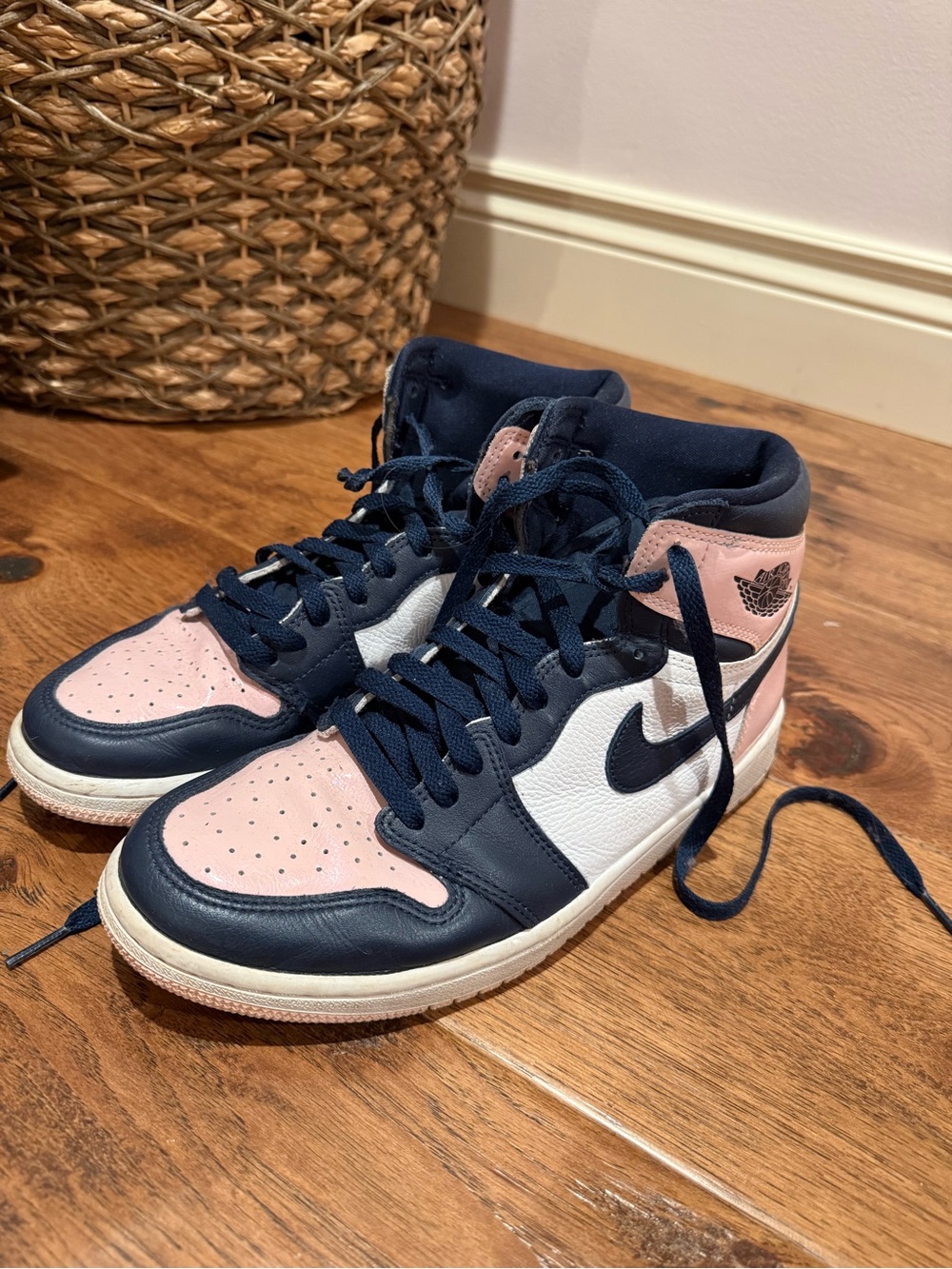 Women’s High-Top Sneakers in Pink, Navy & White - Classic Style